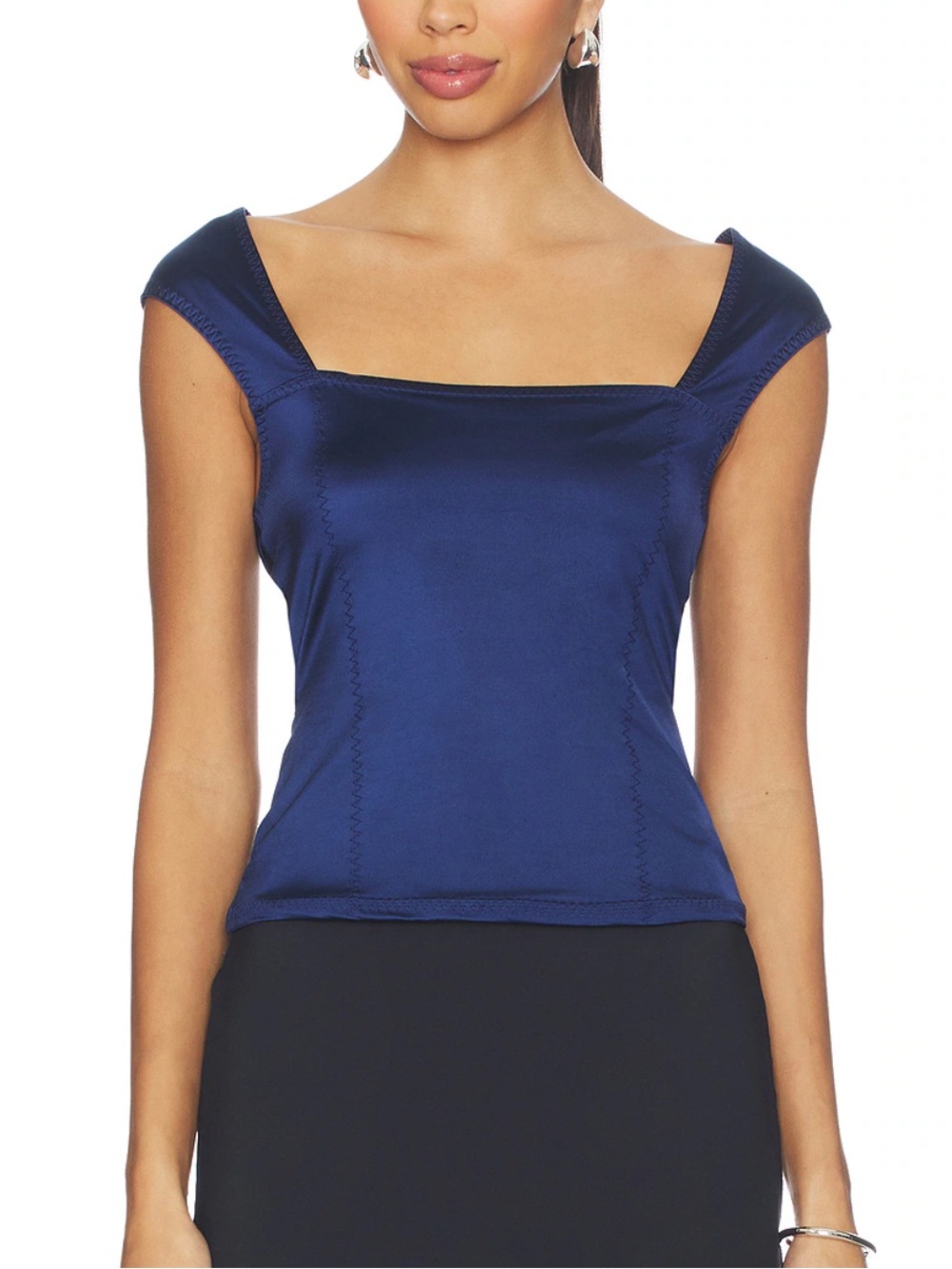 Free People Women’s Square Neck Satin Top in Navy